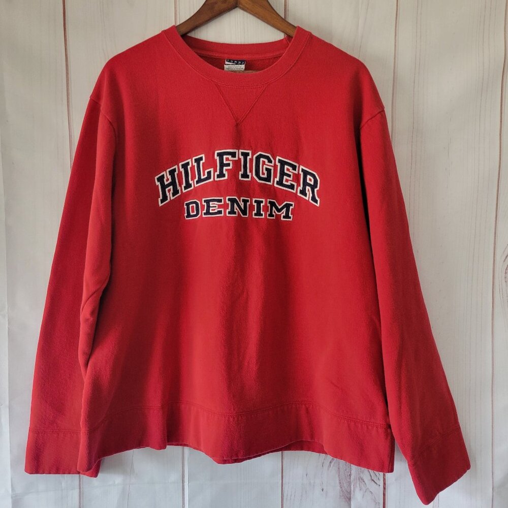 Tommy Hilfiger Embroidered Logo Long Sleeve Men’s XL Crew Neck Sweatshirt, Red